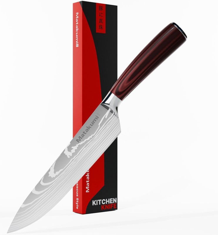 Matakumi 8’’ Japans Koksmes - Chef knife met Damascus Print - Japanese style keukenmes - Japanse Messen - Koksmessen set