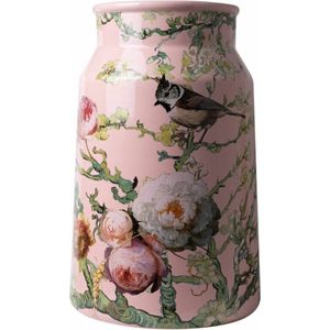 Heinen Delftsblauw vaas Melkbus bosvogels roze
