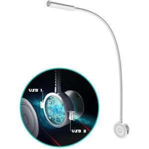 Bolt Electronics® BLLIQ2011 Leeslamp 1 stuk – Bedlamp met 2 USB's - Nachtlampje voor Volwassenen - Wandlamp met Dimfunctie - Kantelbaar - 360 °C rotatie - Verlichting - Zilver