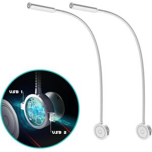 Bolt Electronics® BLLIQ2011 Leeslamp 2 stuks –  Bedlamp met 2 USB's  - Nachtlampje voor Volwassenen - Wandlamp met Dimfunctie - Zilver - 230V - 59.5 CM