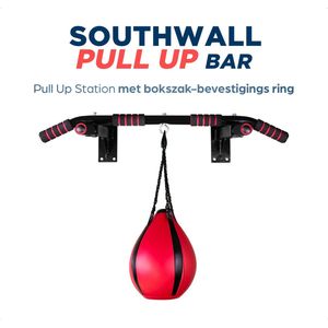 SOUTHWALL Pull up Bar – Optrekstang met ring – Met bokszak-bevestigings ring - Antislip - L92xB50xH8 cm – Zwart/Rood