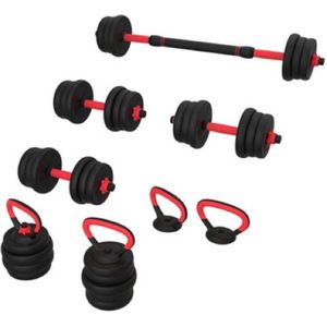 SOUTHWALL 5-in-1 Dumbbells tot 20 kg – Halterset – Dumbells Verstelbaar �– Kettlebell – Halterstang – Gewichten – Barbell – Dumbells set – Fitness gewichten set – Gebruiksvriendelijk – Multifunctioneel – Zwart/Rood