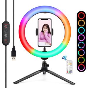 PULUZ professionele kleuren selfiering met verstelbaar statief – inclusief bluetooth afstandsbediening – 31x26cm ringlamp – 3 kleurtemperaturen - 8 aanpasbare kleuren – 8 helderheidsniveau ’s - 360 graden te roteren