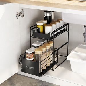 Milano Luxurious organizer lade Zwart – Keuken ladekast – Gootsteenkast organizer – Opbergrek voor het aanrecht – Tweelaags ladesysteem – Opslag voor keukenkast of badkamerkast – maat XL