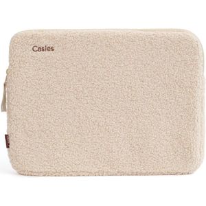 Casies Teddy laptop sleeve / hoes - 13 / 14 inch - Creme - Off White - Fluffy laptophoes - case - Geschikt voor o.a. Macbook Air / Pro