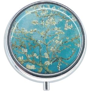 3BMT® Pillendoos 3 Vakken - Pillendoosje Metaal - Medicatie & Pillen Bewaarbox - Medicijndoos ook geschikt voor Slaappillen - Amandelbloesem Van Gogh