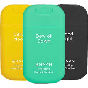 HAAN Hydrating Handspray - Handzeep - 3pack Daily Moods mix Spray 30ml: Dew of Dawn/ Citrus Noon/ Wood Night - Navulbaar - 3x 30ml