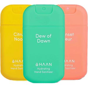 HAAN Hydrating Handspray - Handzeep - 3pack Daily Moods mix Spray 30ml: Dew of Dawn/ Citrus Noon/ Sunset Fleur - Navulbaar - 3x 30ml