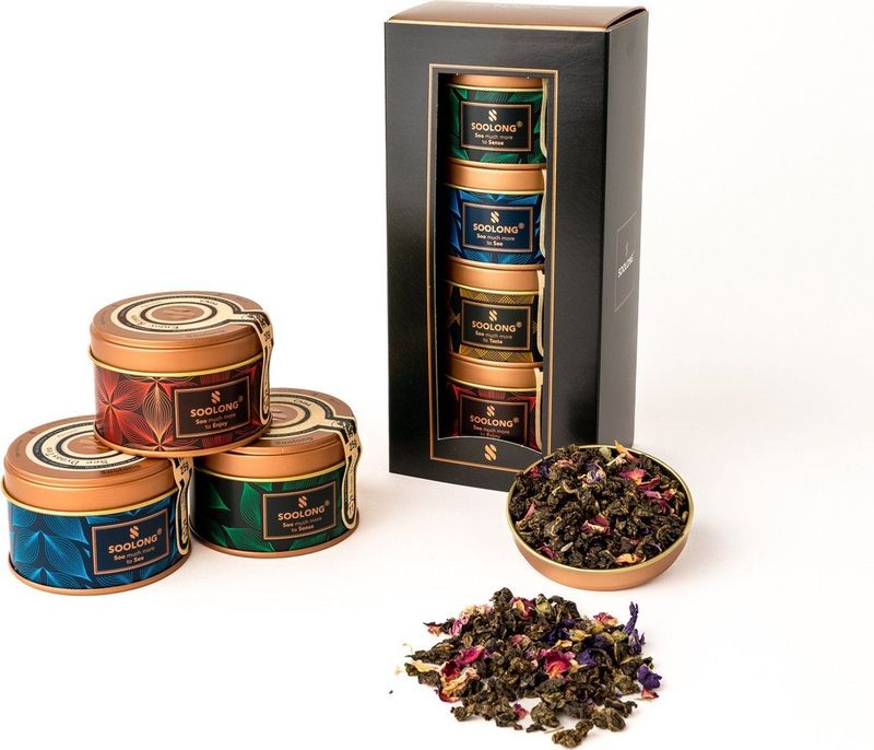 Soolong China Nr10 Lux geschenkset met vier exclusieve Chinese theeën - Kruidenthee, Oolong en prachtige blends - Losse thee - Assortiment 4stuks