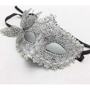 Venetiaans Masker - Vlindermotief - Stof - Zilver