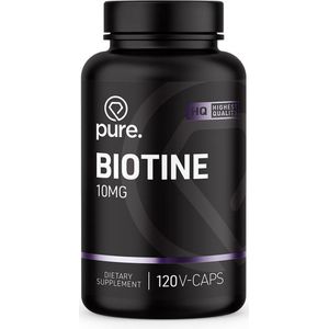 PURE Biotine - 10mg - 120 V-Caps – vitamine B-8 - vitamine H - energie vrij maken - vegan capsules