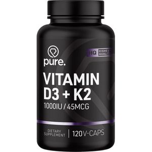 Pure. Vitamine D3/K2 - vitaminen - Vitamine D-3 - Vitamine K-2 - vegan capsules