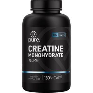 Pure. Creatine Monohydraat - 180 v-caps - 750mg - spiergroei - fitness & sport - vegan capsules