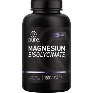 Pure. Magnesium Bisglycinate - 180 vegan capsules - glycine - bisglycinaat - goed voor de spieren