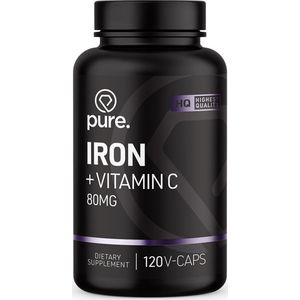 Pure. Iron + Vitamin C – IJzer met 80mg Vitamine C – 120 capsules