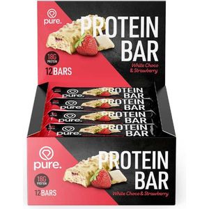 Pure - Protein Bar Crunchy - White Choco & Strawberry - 12 Eiwitrepen - 18g Protein
