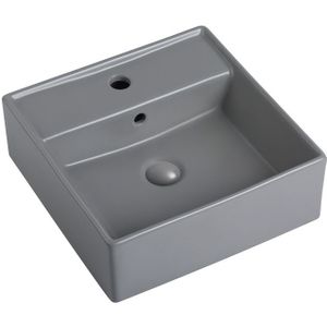 Wastafel Isabella 40x40x15cm mat grijs met 1 kraangat en overloop inclusief afvoerplug