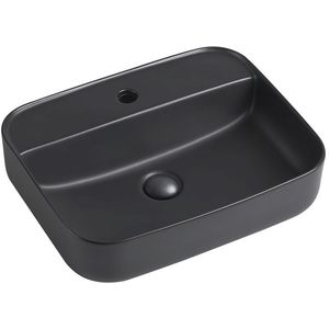 Wastafel Alice 50x40x14cm mat zwart met 1 kraangat inclusief afvoerplug