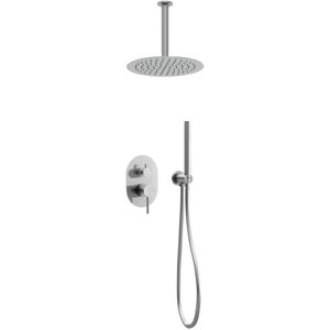 Inbouw regendouche met plafond arm 20cm douchekop volledig Rvs ovaal
