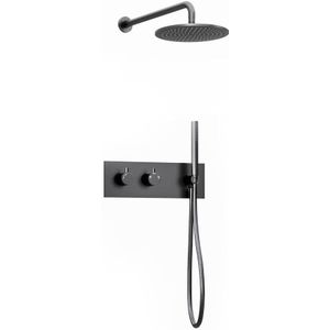 Inbouw regendouche met wandarm 30cm douchekop gun metal tweeknops bediening