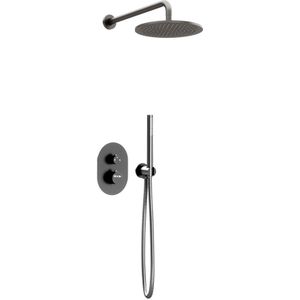 Thermostatische Inbouw regendouche met wandarm 20cm douchekop gun metal