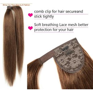 Vivendi Ponytail Clip In Hairextensions |Human Hair Echt Haar |Wrap Around Hairextensions | 22"" / 55cm | Kleur # 6 Donkerblond | 70gram