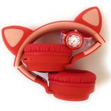 ZaciaToys Bluetooth Draadloze On-Ear Koptelefoon voor Kinderen Rood Incl. educatief kinderhorloge - Kattenoortjes - Kinder Hoofdtelefoon - Draadloos Headphone - Handsfree - Gehoorbescherming - Schakelbare LED-verlichting