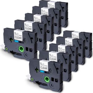 Dappaz - 10 stuks Brother Label Tape TZe-131 Compatible - Zwart op Transparant - 12 mm x 8 m - Geschikt voor Brother P-Touch Labelprinter - TZe131