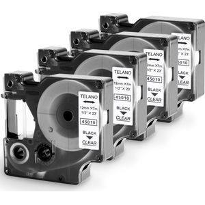 Dappaz - 4 stuks Dymo Plastic Labels D1 45010 Compatible - Zwart op Transparant - Geschikt voor Dymo LabelManager - 12 mm x 7 m - S0720500 Label Tape