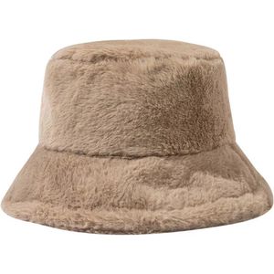 Teddy Bucket Hat Soft - Maat 57/60 - Muts Hoed Bontmuts - Bruin