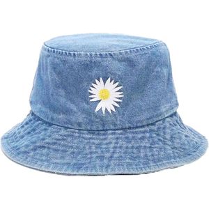 Bucket hat Madelief - Denim Hoed Vissershoedje Zonnehoed UV-bescherming Strandhoed - Blauw