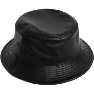 Bucket Hat Kunstleer - Maat 56/58 Regenhoed Vissershoed Hoed - Zwart