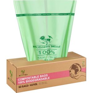 Biozakken 40/45 liter  60 stuks biologisch afbreekbare afvalzakken – 55 x 76 cm - 100% composteerbare vuilniszakken - Incl. dispenser - gft afvalzakken