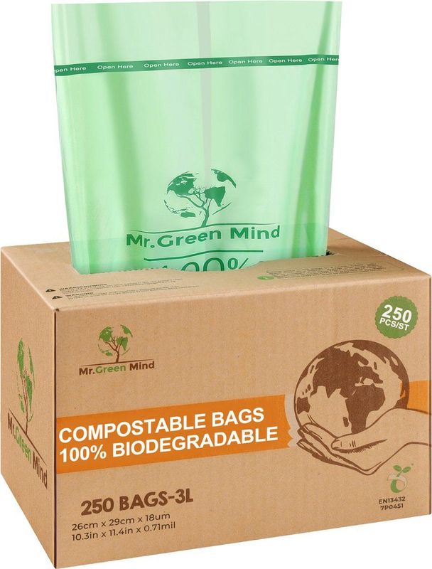 Biozakken 2/3 liter 250 stuks biologisch afbreekbare afvalzakken – 28 x 29 cm - 100% composteerbare vuilniszakken - Incl. dispenser - gft afvalzakken