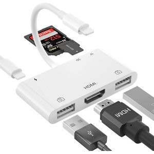 De Beste Gadgets Cardreader 6 in 1 - Lightning naar SD - Lightning naar HDMI - 6 Poorts hub geschikt voor iPad en iPhone