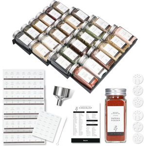 Deleca Kruidenrek voor Lade met 24 Kruidenpotjes - Vierkant - Kruiden Strooideksel & Labels - Keukenlade Organizer - Zwart