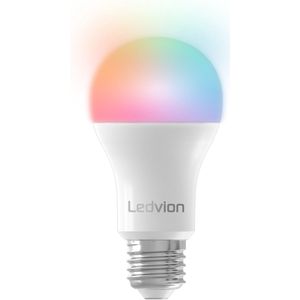 Ledvion Slimme RGB+CCT E27 LED-lamp, Wi-Fi-verlichting, Wifi-lamp, dimbaar, 9,4W, 806 Lumen, compatibel met o.a. Alexa en Google Home