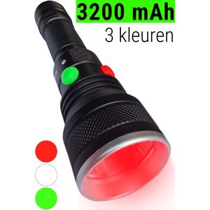 LED zaklamp 3200 mAh- Rood Licht - Groen Licht - Wit Licht - Oplaadbare batterij - King Mungo KM-A54