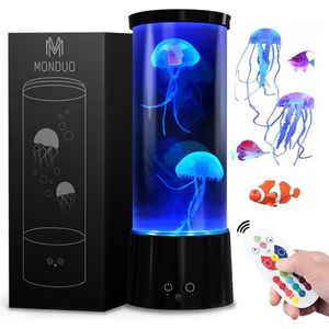 MONDUO XL Lavalamp Incl. Afstandsbediening 3 Kwallen + 3 Vissen - Nachtlamp - Tafellamp - Bureaulamp - Geschikt voor kinderen en volwassenen - Nachtlampje kinderen - RGB Led lamp Neon - Oplaadbaar - Slaapkamer - Woonkamer - Sfeerlamp - Jellyfish Lamp