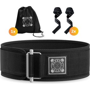 Lifting Belt + Straps & Opbergtas - Lever Belt - Gewichtshefriem - Powerlift Riem - Wrist Wraps - Lifting Grips - Fast Clip - Fitness, Crossfit & Krachttraining - Deadlift, Squat & Dipping - BARBELL CLUB