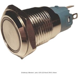 OTRONIC® Drukknop | Moment - puls | 12V LED Rood | RVS | 16mm