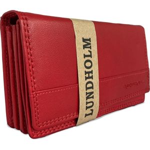 Lundholm portemonnee dames overslag rood RFID - Leren portefeuille dames met anti-skim bescherming - vrouwen cadeautjes overslagportemonnee dames rood