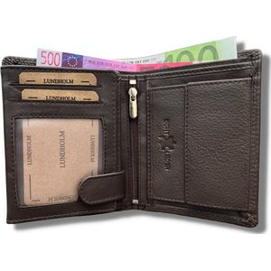 Lundholm Portemonnee Heren RFID bruin - staand model heren portefeuille donkerbruin - echt leer - mannen cadeautjes
