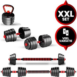 Venom Sports verstelbare dumbbell set tot 40kg - professioneel 3-in-1 halterset gewichten - dumbbells, halterstang en kettlebells - zwart