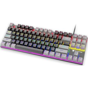 XUNFOX K80 RGB mechanisch 87keys TKL gaming toetsenbord - Blue Switch - Mechanical Keyboard - QWERTY - Anti-ghosting - Zwart/Grijs