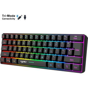 HXSJ L500 2.4GHz Membraan Draadloze Gaming Toetsenborden - RGB Bluetooth Toetsenbord - Tri modes - 61keys - Qwerty - Zwart