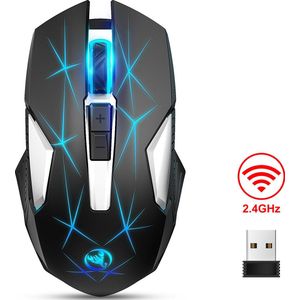 HXSJ T300 2.4G Draadloze Gaming Muis - Computermuizen - Ultra licht - Compact Voor Onderweg - RGB Verlichting - Zwart