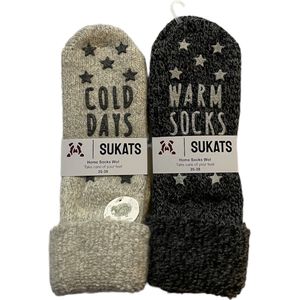 Sukats® Huissokken - Homesocks - 2 Paar - Maat 35-38 - Grijs/Antraciet - Wollen Sokken - Dames Huissokken - Slofsokken - Meerdere Maten en Varianten - Verwarmde Sokken