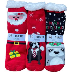 Sukats® Huissokken - Homesocks - 3 Paar - Maat 36-41 - Dames Huissokken - Antislip Sokken - Fluffy Sokken - Kerst - Kerstsokken - Slofsokken - Variant 2 - Meerdere Maten en Varianten - Verwarmde Sokken