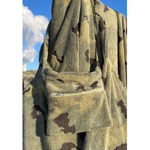 S & LT specials Badstof strandtas Camouflage - XXL tas 50x65 cm.- terry shopper -hengels - afsluitbaar binnenzakje - 100% katoen/badstof